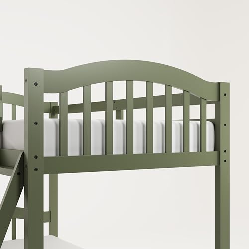 Storkcraft Long Horn Twin-Over-Twin Bunk Bed (Olive) - GREENGUARD Gold Certified, Converts to 2 Individual Twin Beds, Wood Slats, Bunk Bed Twin Over Twin for Kids, Ideal for Kids