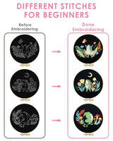 TINDTOP 3 Sets Embroidery Kit for Adults, Frog Embroidery Practice Kit for Beginners Include Embroidery Cloth Hoops Threads for Craft Lover Hand Stitch with Embroidery Skill Techniques