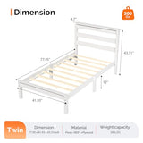 VINGLI LED Twin Bed Frame Set of 2 Solid Wood Platform Single Bed with Headboard Shelf USB Charging Station,Panel Bed, Wood Slat Support Mattress Foundation, White VINGLI
