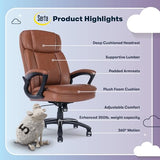 Serta Fairbanks Big & Tall Executive Office Chair, Ergonomic Comfy High-Back ComputerChairs with Lumbar Support, Semi-Plush Seat Cushion, Padded Armrests, Nylon Swivel Base, Bonded Leather, Cognac Serta