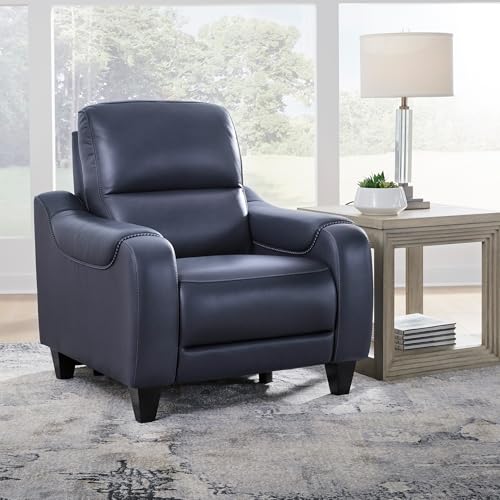 Signature Design by Ashley Mercomatic Contemporary Leather Match Wall Hugger Power Recliner with Adjustable Headrest and USB Ports, Blue Signature Design by Ashley