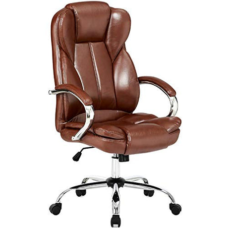 Office Chair Desk Computer Chair with Lumbar Support Arms Headrest High Back Executive Task Rolling Swivel PU Leather Adjustable Ergonomic(Brown) BestOffice