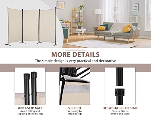 3 Panel Room Divider, Folding Portable Office Walls Dividers with Metal Frame Privacy Screen for Home Office Dorm Separation，Fabric Room Dividers，Room Dividers and Folding Privacy Screens，Beige Ckofgdsue
