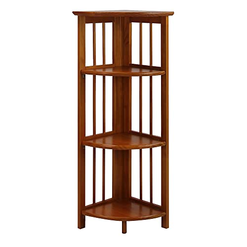 Casual Home 4-Shelf Corner Folding Bookcase, Honey Oak - WoodArtSupply