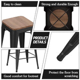 Alunaune 24" Metal Bar Stools Set of 4 Stackable Counter Height Barstools Backless Industrial Kitchen Bar Chairs with Wooden Seat-Matte Black Alunaune