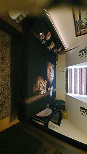 Holiyjog Lion Duvet/Quilt Cover Sets Black Linens Bed Pillow Shams King Queen Twin Full Size Boys Kids Animal Bed Set Home Textile (Queen, 004) Holiyjog