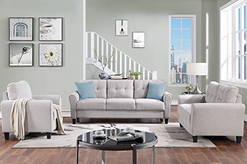 Harper & Bright Designs 3-Piece Living Room Sectional Sofa Set, Modern Style Button Tufted Linen Upholstered Armchair Loveseat Sofa and Three Seat Sofa Set Sectional Couch, Light Gray - WoodArtSupply