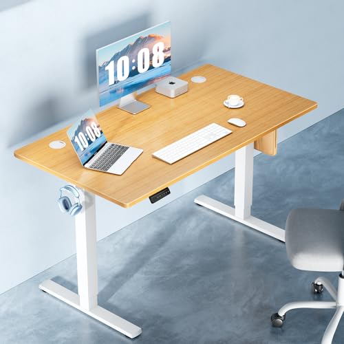 DUMOS 48 Inch Electric Standing Desk Height Adjustable, Sit to Stand Up Computer Workstations Work PC Table Home Office Study Writing Gaming Desks with Memory Presets for Walking Pad, Bedroom, Oak DUMOS