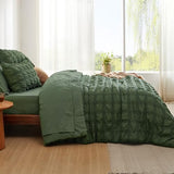 Bedsure Bed in a Bag Full - 7 Pieces Plaid Seersucker Bedding Comforter Sets, Soft Lightweight Olive Green Boho Bed Set with Comforters Full Size, Sheets, Pillowcases & Shams Bedsure