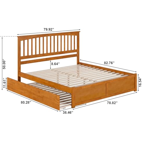 AFI Mission King Solid Wood Platform Bed with Footboard & Twin XL Trundle in Light Toffee AFI