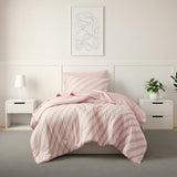 Reversible Striped Twin Comforter Set-Bed in A Bag 5-Pieces Bedding Set with Double-sided Stripes Design-Warm & Cozy Bed Set Includes Twin Size Comforter, Sheets Set, Pillowcase and Sham, Blush Regency Heights