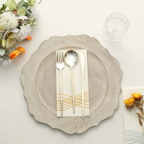 Efavormart 6 Pack | 13" Rustic White Wooden Textured Acrylic Charger Plates With Scalloped Rim Efavormart.com