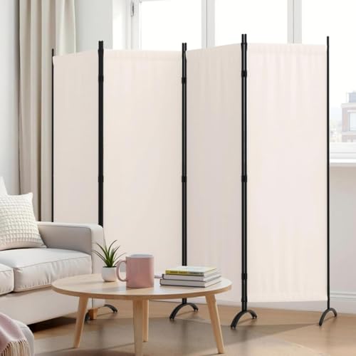 Kecreque Room Divider 4 Panel Folding Screen Portable Wall with 5 Curved Metal Feet Partition Room Dividers，6FT Wall Divider for Office Divider, Bedroom，Dressing Room,White Kecreque