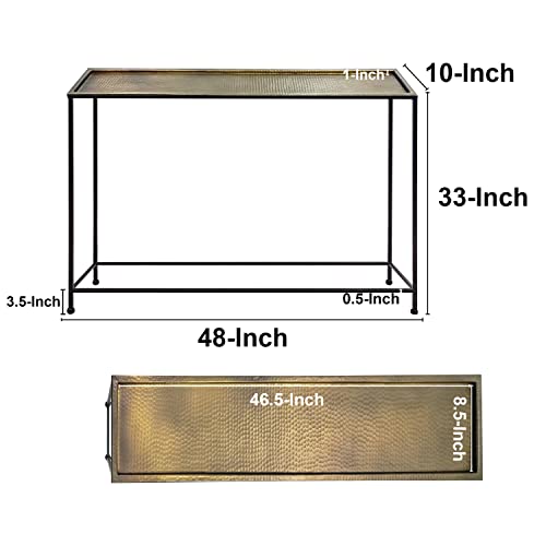 The Urban Port Aurelia 48-Inch Console Sofa Table, Artisanal Hammered Antique Bronze Tray Top, Industrial Black Iron Frame The Urban Port