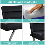 Naomi Home Zoe Futon Sofa Bed, Faux Leather Futon Couch, Modern Convertible Folding Sofa Bed Couch with Chrome Legs, Reclining Mini Couch, Leather Futon Small Couch for Bedroom Living Room Black Naomi Home
