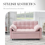 3 in 1 Corduroy Convertible Sofa Bed, Pull Out Couch Bed with Reclining Backrest and 2 Pillows, 54" Full Size Loveseat Sleeper Sofa Futon Couch Beds, Couches for Small Spaces, Living Room (Pink) Majnesvon