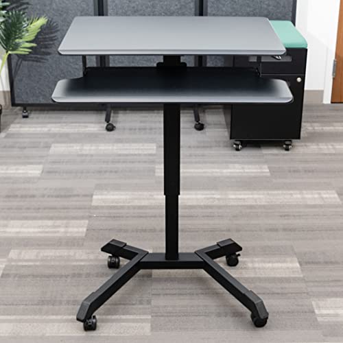 Stand Up Desk Store Pneumatic-Adjustable Two-Tier Compact Standing Desk (Black Frame/Black Desktop, 28” Wide) S Stand Up Desk Store