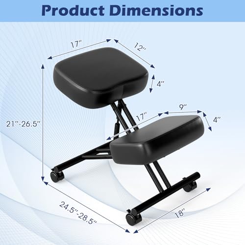 Giantex Ergonomic Kneeling Chair for Office, Knee Stool Chair w/Adjustable Height and Seat Angle to Relieve Pain, Posture Desk Chair w/Lockable Universal Wheels, Thick Padded Cushions, Black (1) Giantex