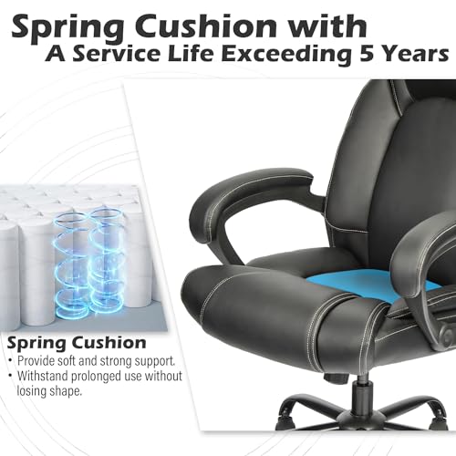 OUTFINE Office Chair Executive Office Chair Desk Chair Computer Chair with 5-Year hydrolysis-Resistant Leather Spring Cushion Ergonomic Support Tilting Function Upholstered in Bonded Leather Black OUTFINE
