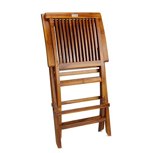 TeakCraft Teak Folding Arm Chair - 2 Piece Foldable Chairs Set - Fully Assembled - Solid Wooden Outdoor, Indoor- Wood Dining Room, Kitchen, Patio, Bistro Chairs, The Mille TeakCraft