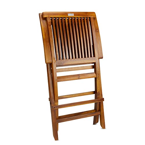 TeakCraft Teak Folding Arm Chair - 2 Piece Foldable Chairs Set - Fully Assembled - Solid Wooden Outdoor, Indoor- Wood Dining Room, Kitchen, Patio, Bistro Chairs, The Mille - WoodArtSupply