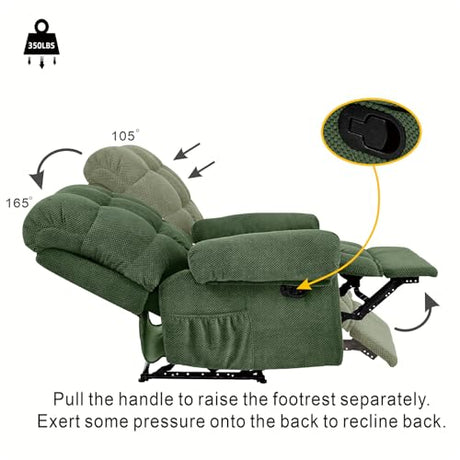 Rocker Recliner Chair, Manual High Back Glider Recliner Nursery Chair with Padded Footrest, Ergonomic Overstuffed Lounge Armchair, Comfy Reading Accent Chairs for Living Room, Bedroom, Nursery, Green Duigonp