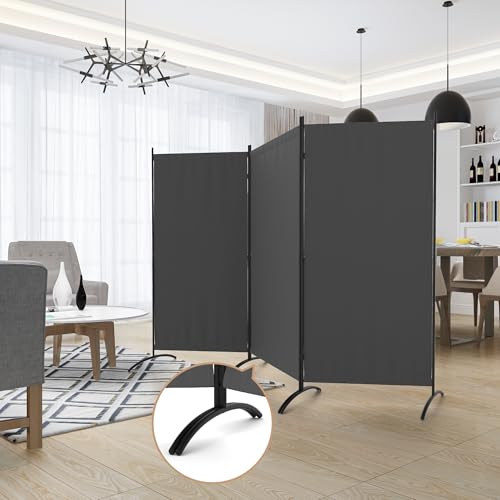 Kecreque 3 Panel Room Divider 6 Ft Folding Screen Room Dividers with 4 Curved Metal Feet Partition Wall Divider,Privacy Screens Portable Wall for Office,Bedrooms,Dining,Dorm,Grey Kecreque
