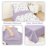 SWESEN Toddler Bedding Set for Girls, Purple Floral Toddler Girls Bedding Set, Soft & Lightweight 4 Piece Toddler Comforter Sets Include Comforter, Flat Sheet, Fitted Sheet, Pillowcase SWESEN