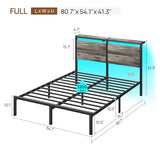 Rolanstar Full Size Bed Frame with Charging Station, LED Full Bed Frame with Wood Storage Headboard, Platform Bed with Metal Slats & Under Bed Storage, No Box Spring Needed, Noise Free, Deep Grey Rolanstar