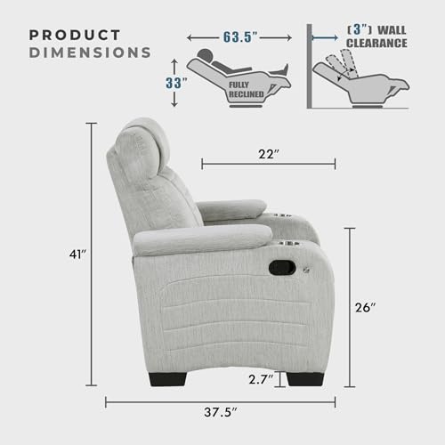 Lexicon Wall Hugger Manual Reclining Chair, Microfiber Manual Recliner with Cup Holders/Hidden Arm Storage/LED Base Lighting, Home Theater Seating for Living Room, Light Gray