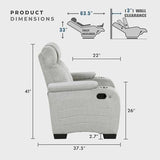 Lexicon Wall Hugger Manual Reclining Chair, Microfiber Manual Recliner with Cup Holders/Hidden Arm Storage/LED Base Lighting, Home Theater Seating for Living Room, Light Gray