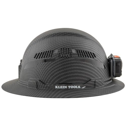 Klein Tools 60347 Hard Hat, Vented Full Brim, Class C, Premium KARBN Pattern, Rechargeable Lamp, Padded Sweat-Wicking Sweatband, Top Pad - WoodArtSupply