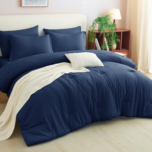 CozyLux Twin Comforter Set Navy Blue, 5 Pieces Bed in a Bag Twin Comforter Set with Sheets, All Season Bed Sets with Down Alternative Comforter, Fitted Sheet, Flat Sheet, Pillow Sham and Pillowcase CozyLux