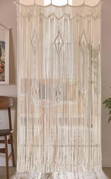 Macrame Curtain Long Cotton Window Panel Boho Curtains for Bedroom Wedding Backdrop Room Divider Doorway Closet Apartment 35''W x 70''L IOWER