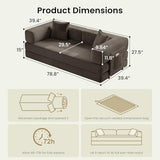 CUBENTE 78.8" Convertible Futon Sofa Bed,Corduroy Futon Couch with Storage Pocket,Folding Pull Out Sofa,No Assembly Boneless Couch for Living Room,Brown CUBENTE