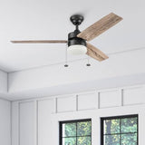 Prominence Home Reston, 48 Inch Modern Farmhouse LED Ceiling Fan with Light, Pull Chain, Dual Mounting Options, Dual Finish Blades, Reversible Motor - 51588-01 (Bronze) Prominence Home