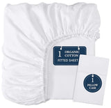 LANE LINEN Twin Fitted Sheets, 100% Organic Cotton 2-Piece Set (1 Fitted Sheet, 1 Pillowcase), Percale Weave, Bottom Sheet, Soft, Breathable, Fits Mattress Upto 15' Deep - White (No Flat Sheet) LANE LINEN