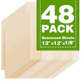 Basswood Sheets 12"x12"x1/8",3mm Basswood for Laser Cutting,Thin Plywood Board Unfinished Wood for Crafts, DIY Architectural Models Making, Wood Engraving (12inchx12inch-1/8-48Packs) Qdpgyuan