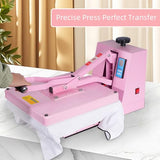 15x15 Heat Press Machine with Slide-Out Platen, T-Shirt Heat Transfer Press for DTF & HTV Vinyl, 110V 1400W Digital Temp/Timer, Dual Support Arms, 0–400°F, Pink WUMSTOT