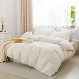 SheRest Beige Duvet Cover Twin Size - Soft Brushed Microfiber, 1 Duvet Cover 68x90 Inches with Zipper Closure 8 Ties & 1 Pillow Sham, Breathable Bedding Set for All Season (No Comforter) SheRest