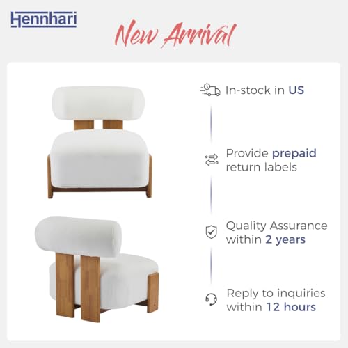Hennhari Boucle Accent Chair with Solid Wood Frame for Living Room, Modern Side Chair with Rolled Backrest, 27.25" Lounge Chair with Soft and Durable Boucle Fabric for Bedroom and Office (Beige) Hennhari