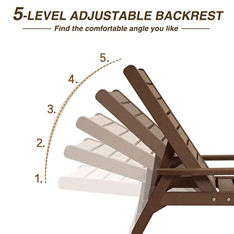 ACUEL Chaise Lounge, Poly Lumber, Outdoor Lounge Chair with Adjustable Backrest, Sturdy Weather Resistant Waterproof Fade Proof, for Poolside Patio Garden(Brown) ACUEL