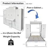 PVWIIK Queen Size Murphy Bed with 2 Wardrobe and Storage Drawer, for Adult,Girls,Boys,Solid Wood Cabinet Bed Frame/Multifunctional Hidden Wall Bed Cabinet,Space-Saving,No Box Spring Needed,White PVWIIK