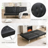 Anwick Sofa Bed, Modern Convertible Folding Futon Couch, Adjustable Sleeper Sofa Bed, Upholstered in Faux Leather for Living Room, Apartment, or Office (Black Leather) Anwick