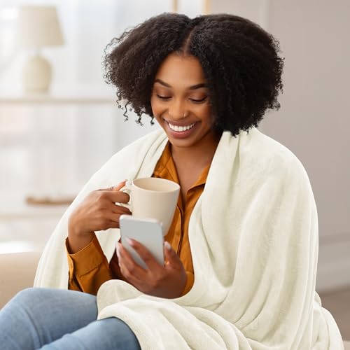 Utopia Bedding Fleece Blanket Queen Size Ivory 300GSM Luxury Fuzzy Soft Anti-Static Microfiber Bed Blanket (90x90 Inch) Utopia Bedding