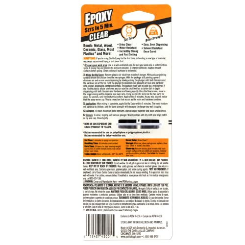 Gorilla 2 Part Epoxy, 5 Minute Set, .85 Ounce Syringe, Clear, (Pack of 2) - WoodArtSupply