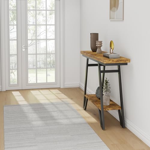 Cibert 41.3" Narrow Console Table, 2-Tier Storage Entryway Table with Faux Marble Top & Metal Frame, Sofa Table Behind Couch Table Hallway Table for Entrance Foyer Living Room Bedroom, Rusitc Brown Cibert