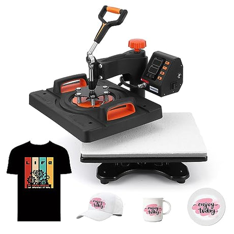 KOKEBREN 6 in 1 Heat Press Machine 12x15 Inch 360-Degree Swing Away Digital T Shirt Pressing Machine Multifunction Heat Transfer Sublimation Combo for T Shirts Mugs Hat Plate Cap KOKEBREN