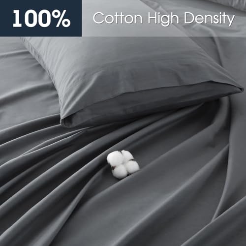 HYPREST Extra Deep Pocket Twin Sheet Sets Fits 18"-24" in Deep Mattress -100% Cotton Sheets,Grey Hotel Luxury Soft Wrinkle Free Cooling Sheet Sets for Twin Bed Deep Pocket HYPREST
