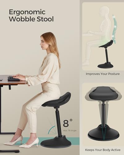 SONGMICS Ergonomic Wobble Stool, Height Adjustable Standing Desk Stool 23.6-33.3 Inches, Swivel Balance Chair with Non-Slip Base, Standing Chair, for Active Sitting, Office, Home, Ink Black UOSC12BK SONGMICS